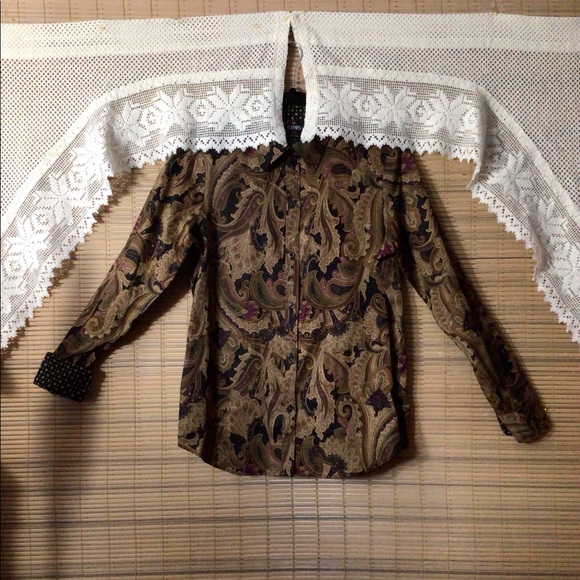 CHAPS paisley blouse, collar, up-down cuffs - Picture 13 of 16